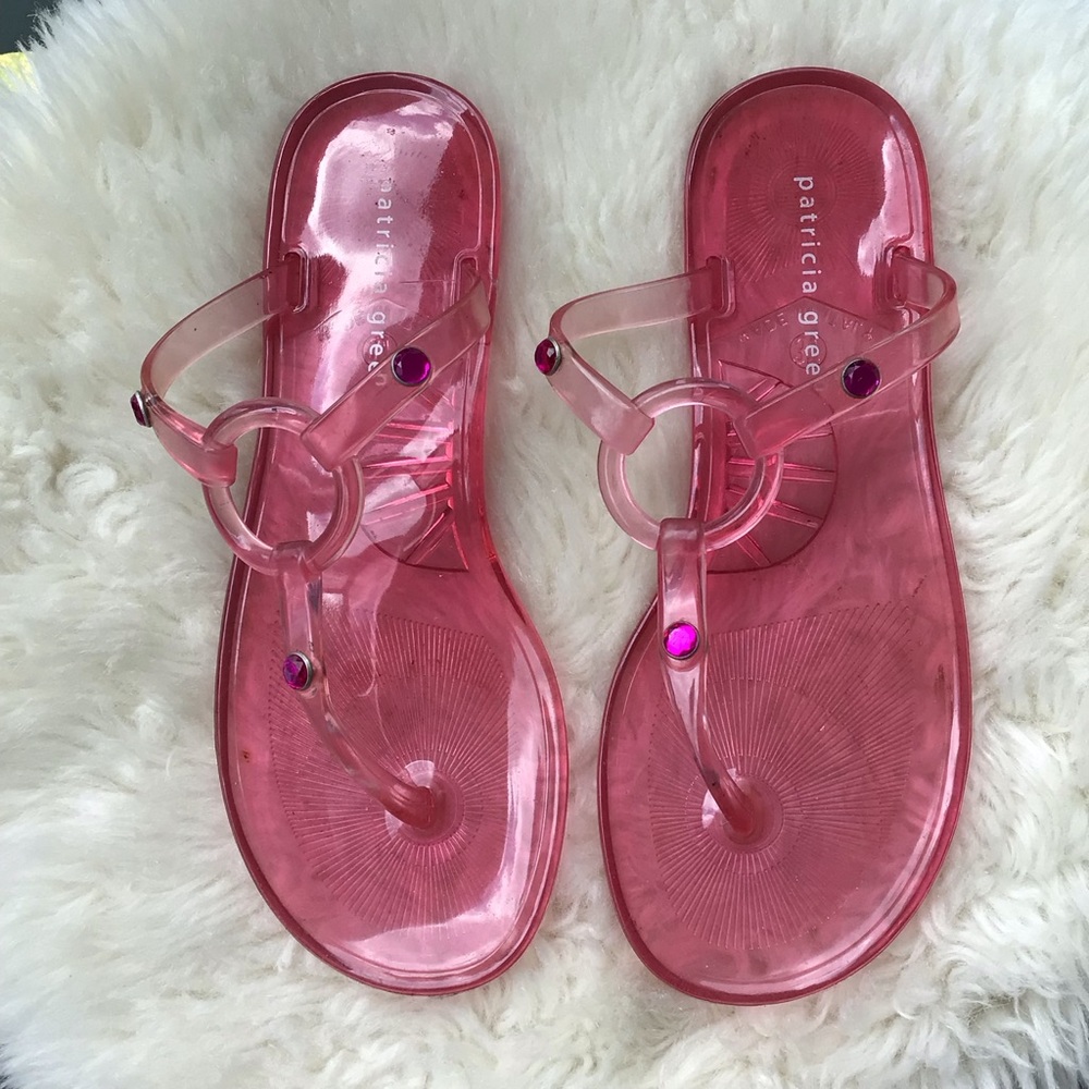 Patricia Green Pink Jelly Thong Sandals with Colorful Studs Made in Italy